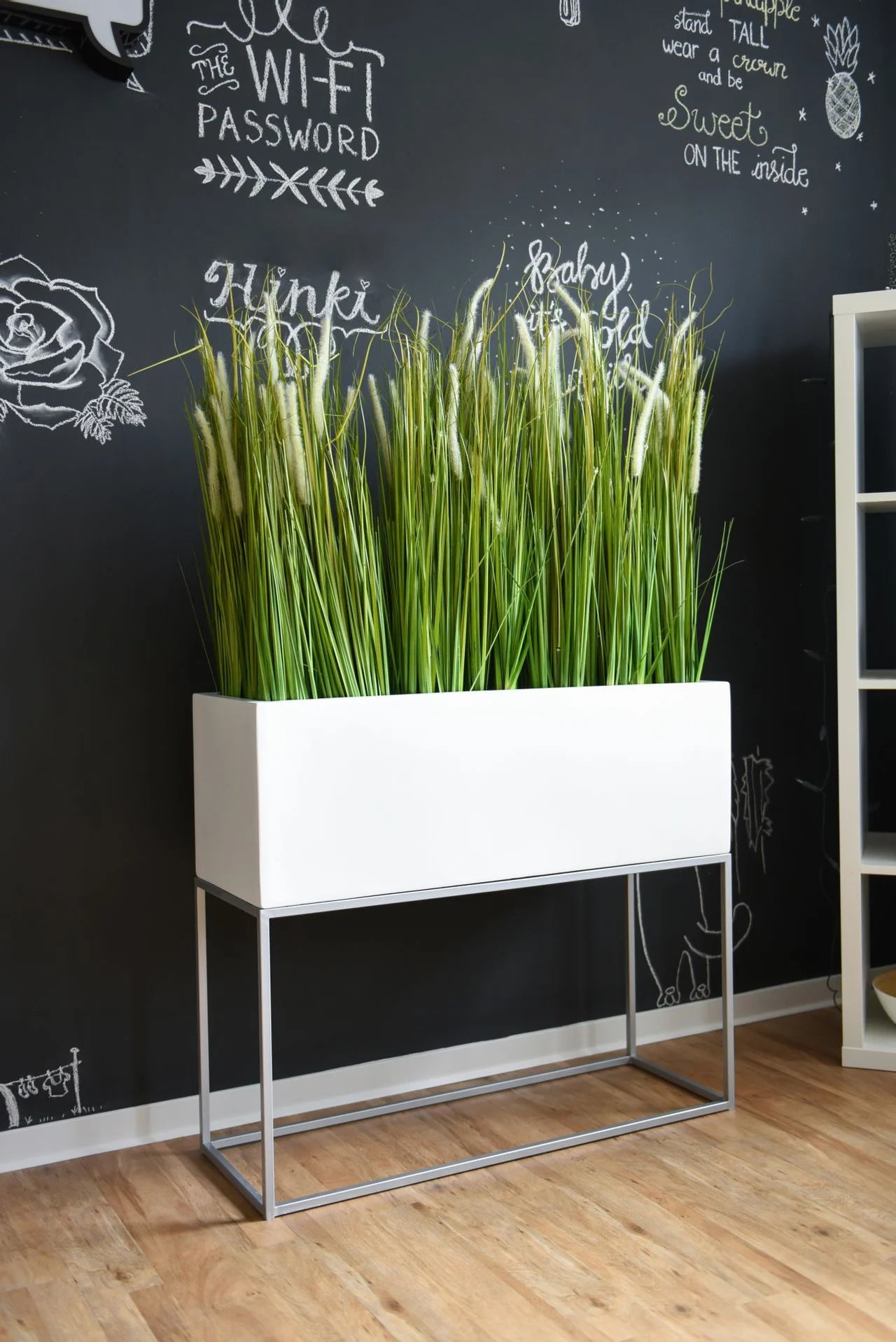 Vaso para plantas - Kosta | 88x30x75 cm, prateado, branco