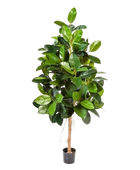 Künstlicher Gummibaum - Karim auf transparentem Hintergrund mit echt wirkenden Kunstblättern in natürlicher Anordnung. Künstlicher Gummibaum - Karim hat die Farbe Natur und ist 140 cm hoch. | aplanta Kunstpflanzen