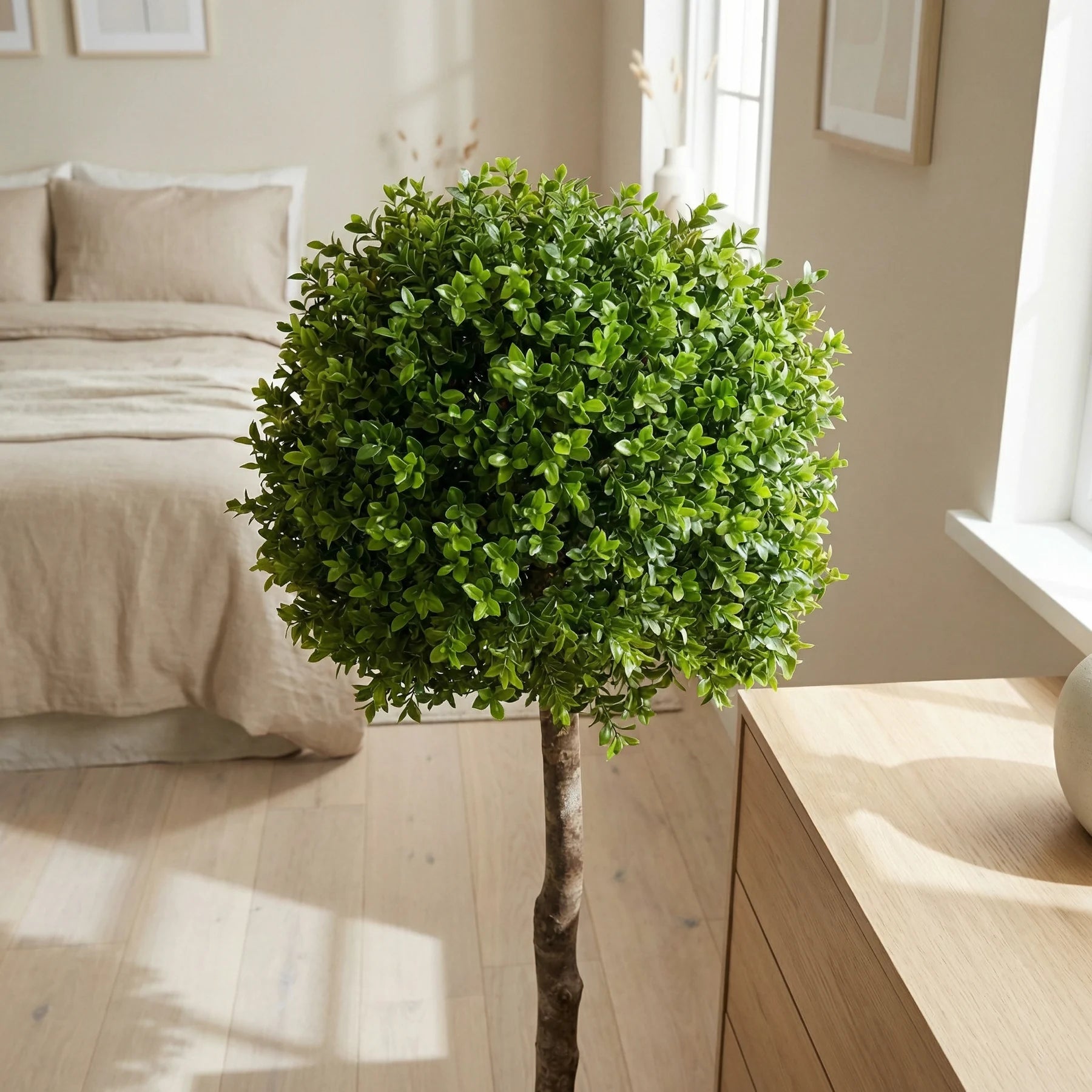 Künstlicher Buchsbaum - Rayan, 105 cm, Kunstbaum von aplanta, im schwarzen Topf, in Natur, für drinnen