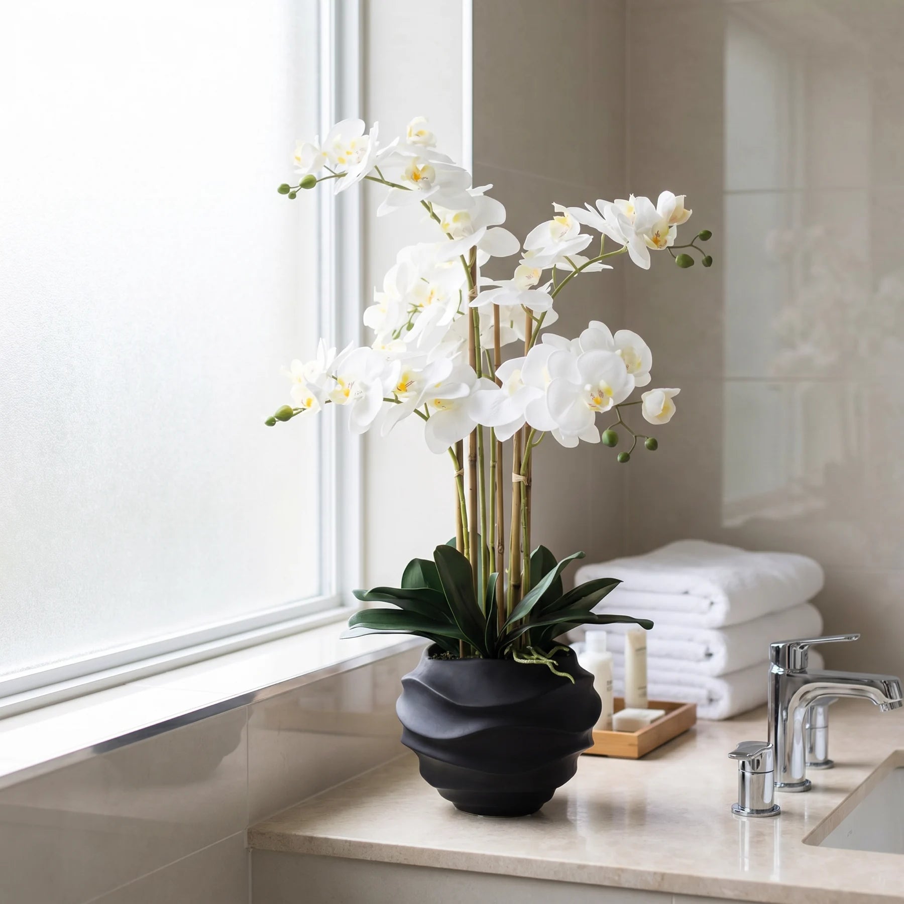 Künstliche Orchidee - Chi, 66 cm, Kunstblume von aplanta, inkl. Dekotopf, in Lila, für drinnen