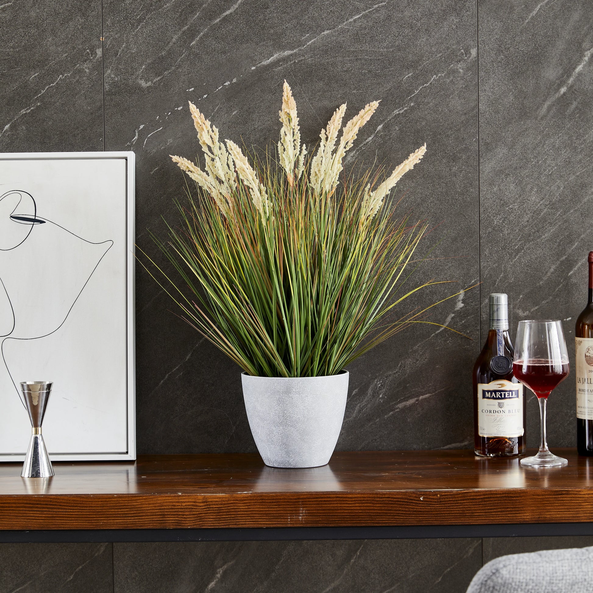 Künstliches Gras - Isoldeus, 61 cm, Kunstpflanze von aplanta, mit Fruchtstamm, in Grün, für drinnen