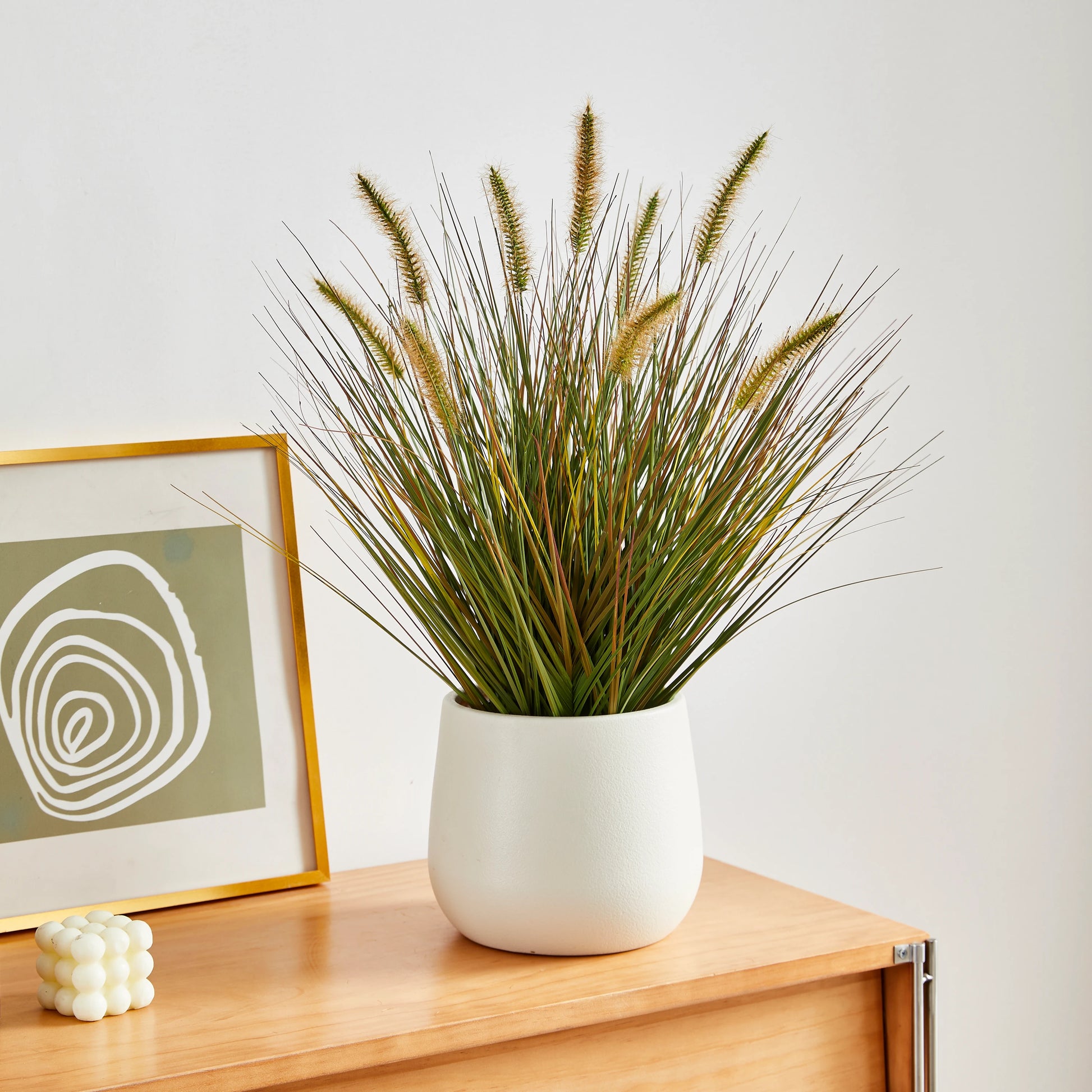 Künstliches Japanisches Lampenputzergras - Yuki, 58 cm, Kunstpflanze von aplanta, mit Fruchtstamm, in Grün, für drinnen