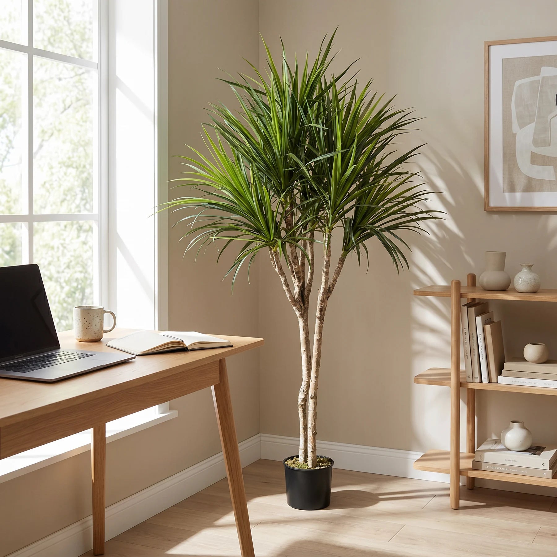 Künstliche Dracaena - Elianor, 180 cm, Kunstbaum von aplanta, mit Echtholzstamm, in Grün, für drinnen