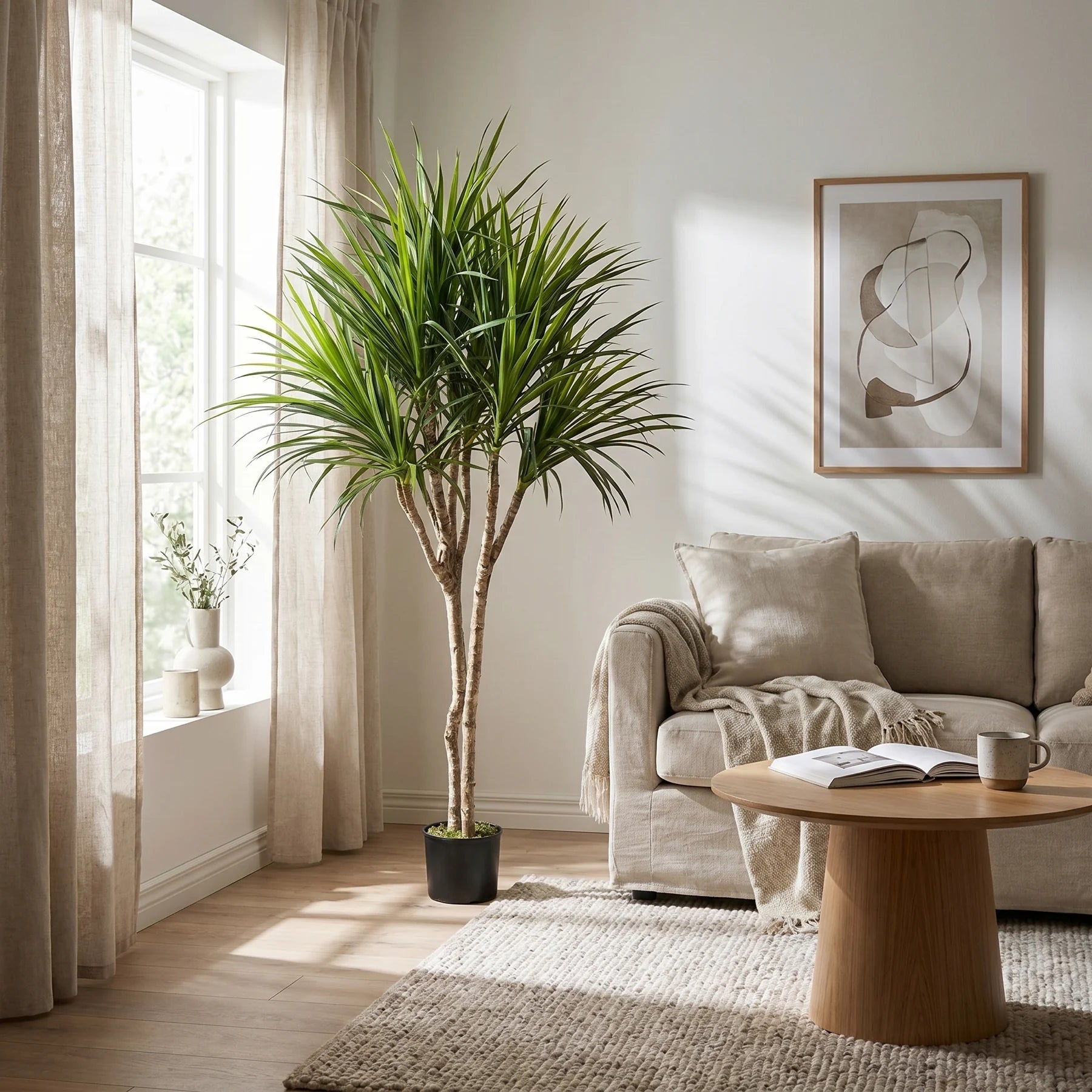 Künstliche Dracaena - Elianor, 180 cm, Kunstbaum von aplanta, mit Echtholzstamm, in Grün, für drinnen