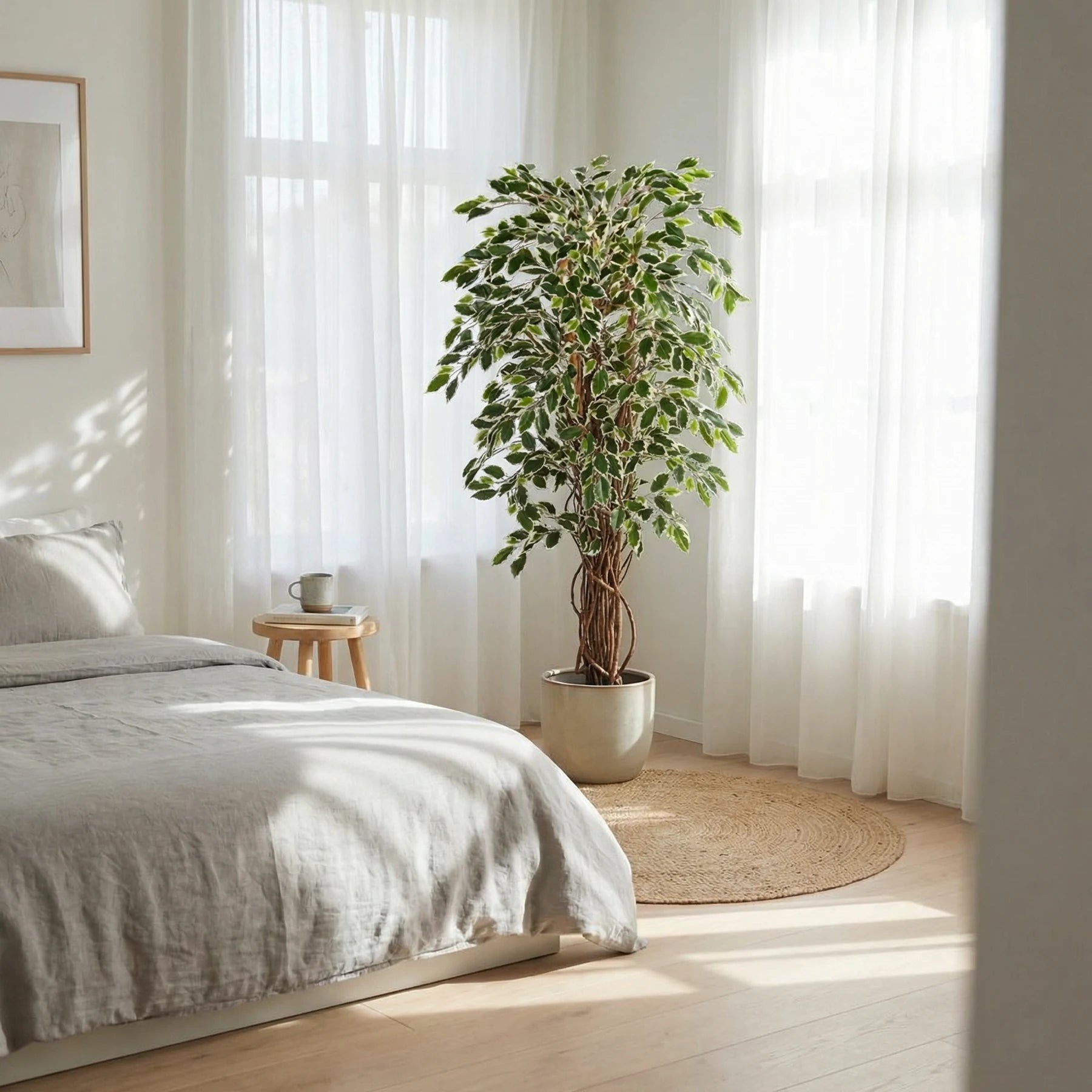 Künstlicher Ficus - Ravian, 180 cm, Kunstbaum von aplanta, mit Echtholzstamm, inkl. Startertopf, in Natur, für drinnen