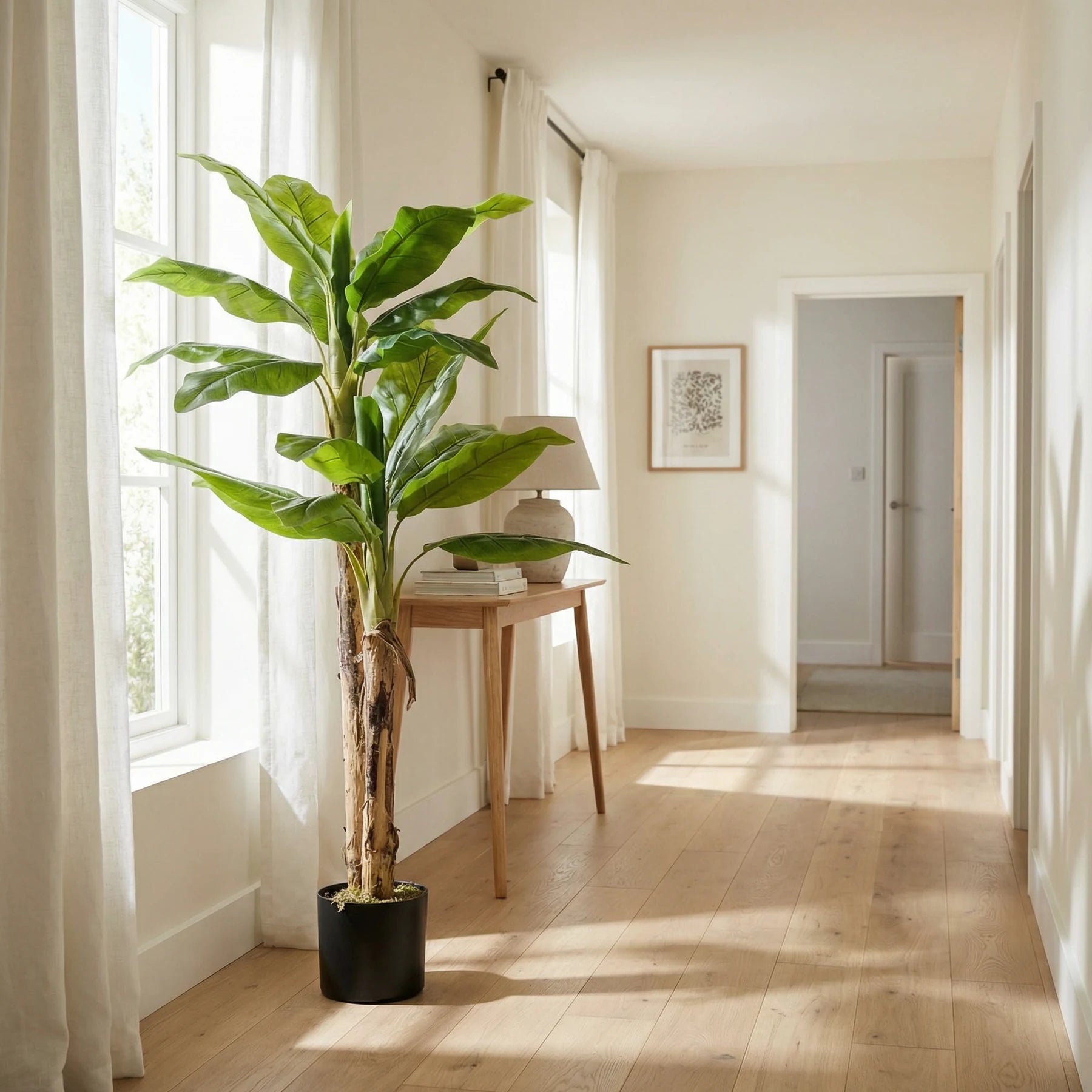 Künstlicher Bananenbaum - Maliora, 140 cm, Kunstpflanze von aplanta, UV-beständig, inkl. Startertopf, in Natur, für drinnen