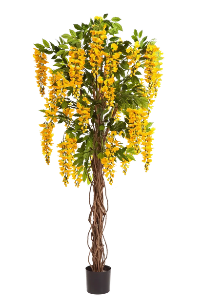 Künstliche Wisteria Liana - Runa, 180 cm, Kunstbaum von aplanta, mit Echtholzstamm, in Gelb, für drinnen