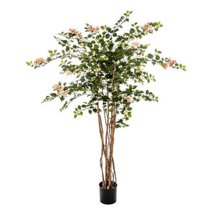 Künstlicher Drillingsblumenbaum - Rike, 150 cm, Kunstbaum von aplanta, mit Echtholzstamm, in Pink, für drinnen