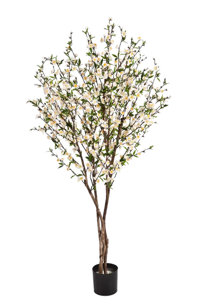 Künstlicher Kirschbaum - Willi, 170 cm, Kunstbaum von aplanta, mit Echtholzstamm, in Creme, für drinnen