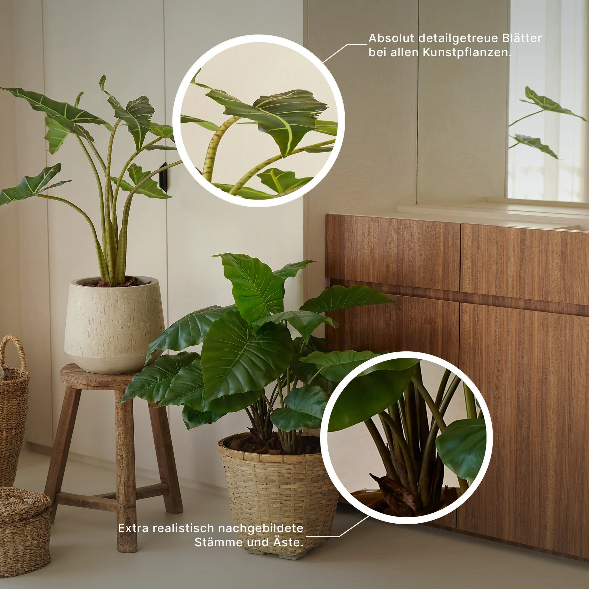 Künstliche Philodendron - Phoebe, 80 cm, Kunstpflanze von aplanta, im schwarzen Topf, in Natur, für drinnen