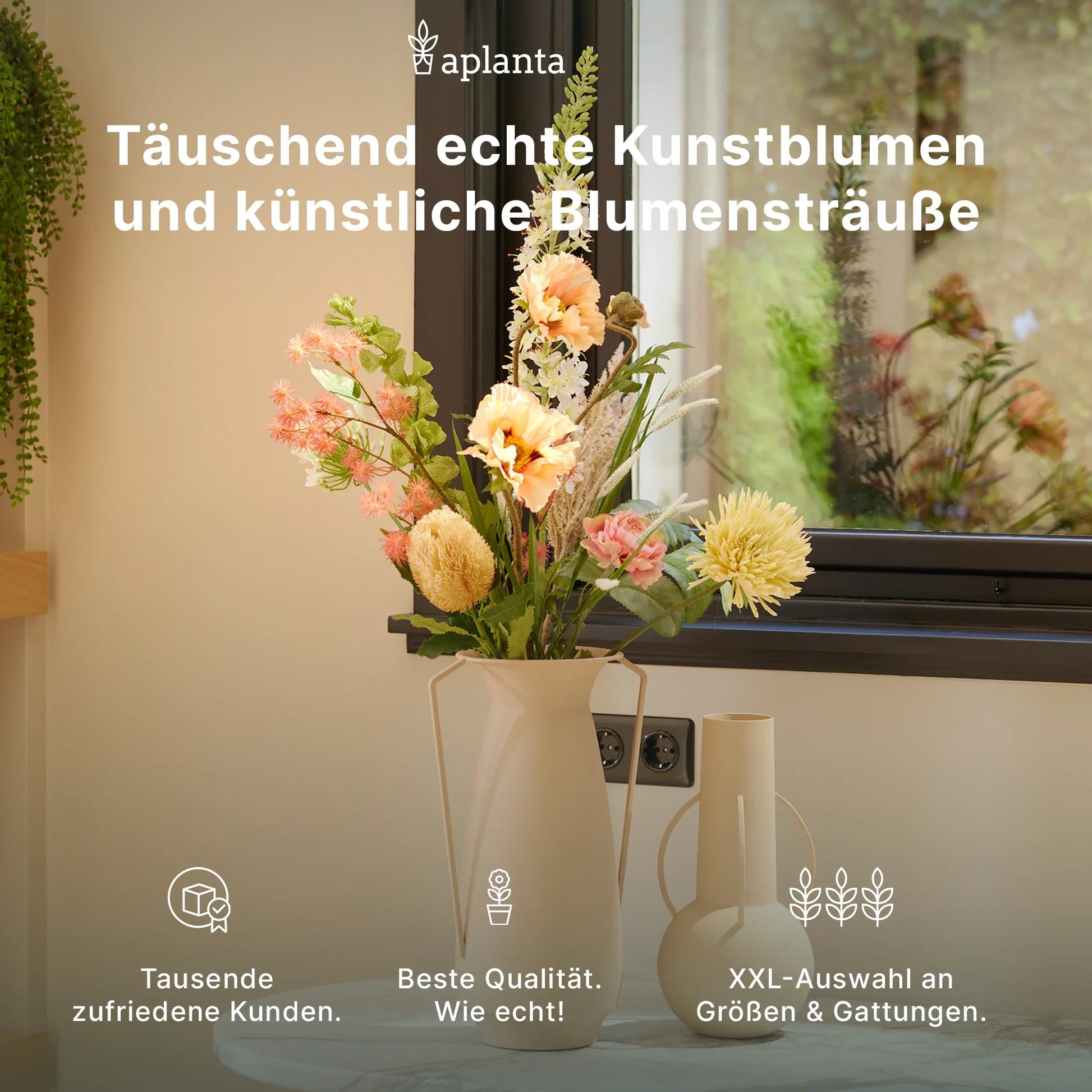 Künstliche Rose - Carrie, 58 cm, Kunstblume von aplanta, Real Touch, Steckpflanze, in Rot, für drinnen