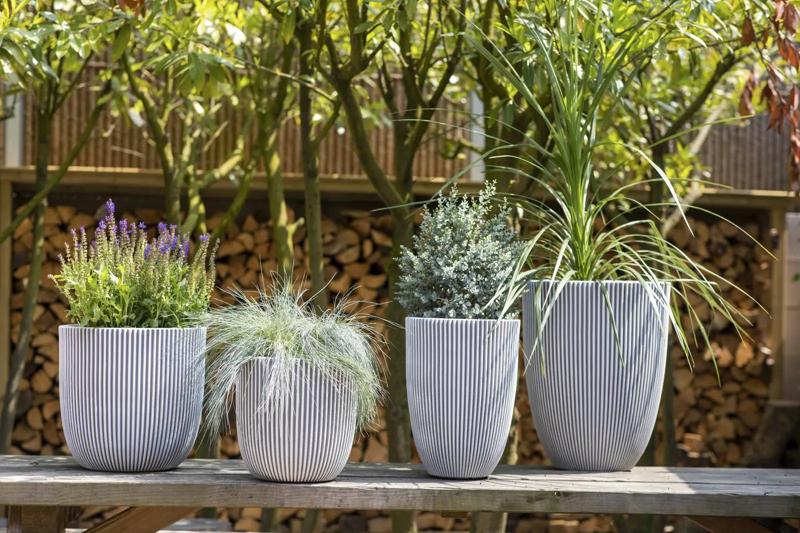 Pflanztopf elegant niedrig Groove elfenbein | 34x46 cm