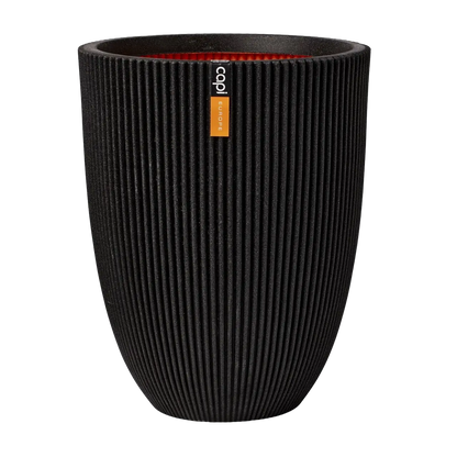 Pflanzkübel elegant niedrig Groove schwarz | 46x58 cm