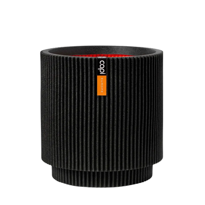 Blumentopf zylinder Groove schwarz | 36x38 cm