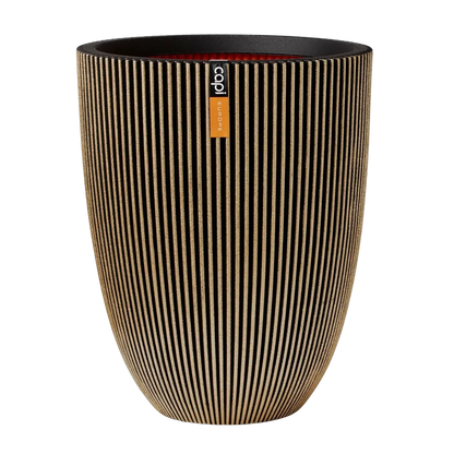 Blumentopf elegant niedrig Groove schwarz gold, 46x58cm, Pflanzkübel von aplanta, in Schwarz-Gold, für drinnen & draußen