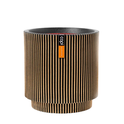 Blumentopf zylinder Groove gold, 36x38cm, Pflanzkübel von aplanta, in Schwarz-Gold, für drinnen & draußen