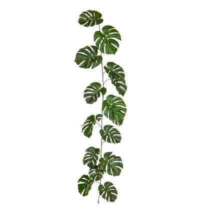 Künstliche Monstera Girlande - Hugo, 180 cm, Kunstpflanze von aplanta, feuerhemmend, B1-zertifiziert, in Grün, für drinnen