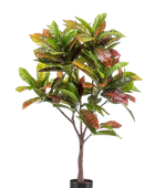 Künstlicher Croton - Julie auf transparentem Hintergrund mit echt wirkenden Kunstblättern. Diese Kunstpflanze gehört zur Gattung/Familie der 