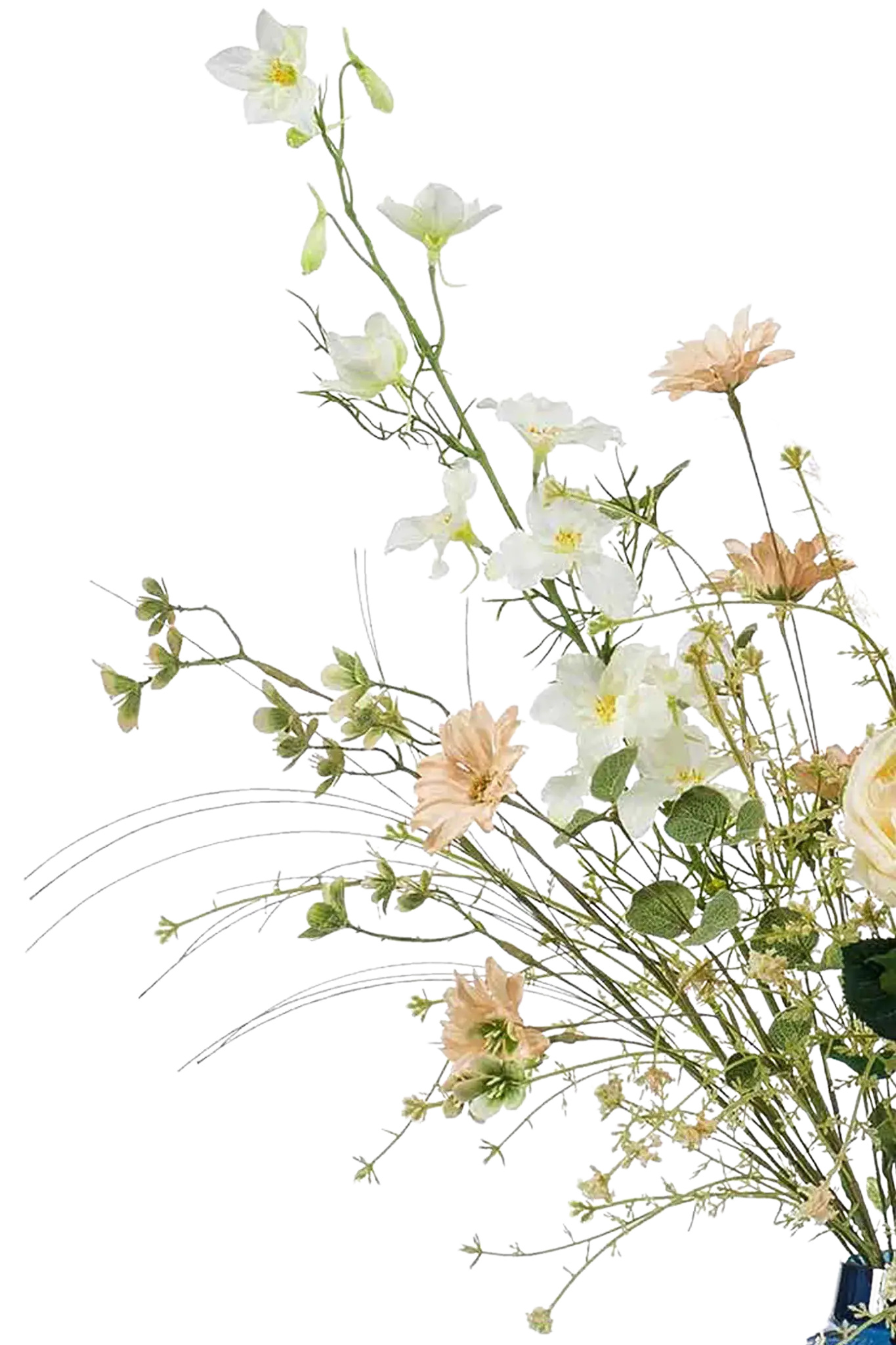 Künstlicher XL Blumenstrauß - Tabea auf transparentem Hintergrund, als Ausschnitt fotografiert, damit die Details der Kunstpflanze bzw. des Kunstbaums noch deutlicher zu erkennen sind.